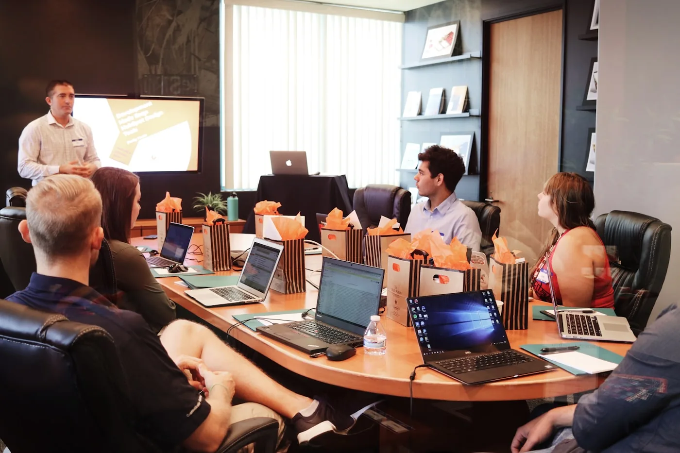 A business owner reviewing operations in their office
